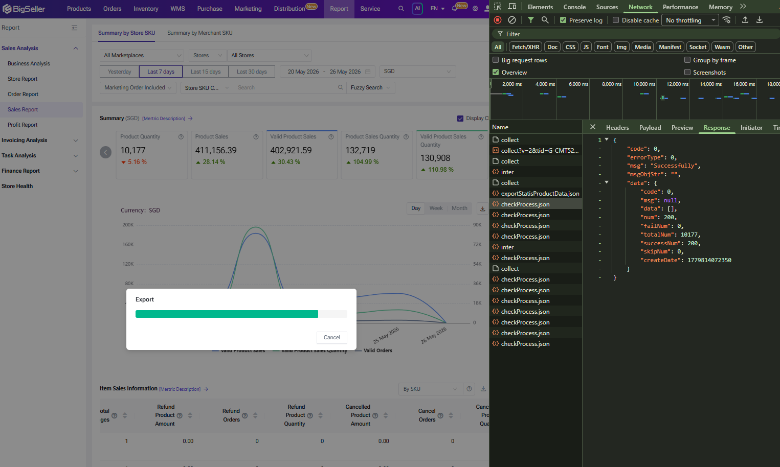 BIGSELLER sales report automation - n8n workflow polling the platform's private export API on a daily schedule and dropping the .xlsx into Google Drive