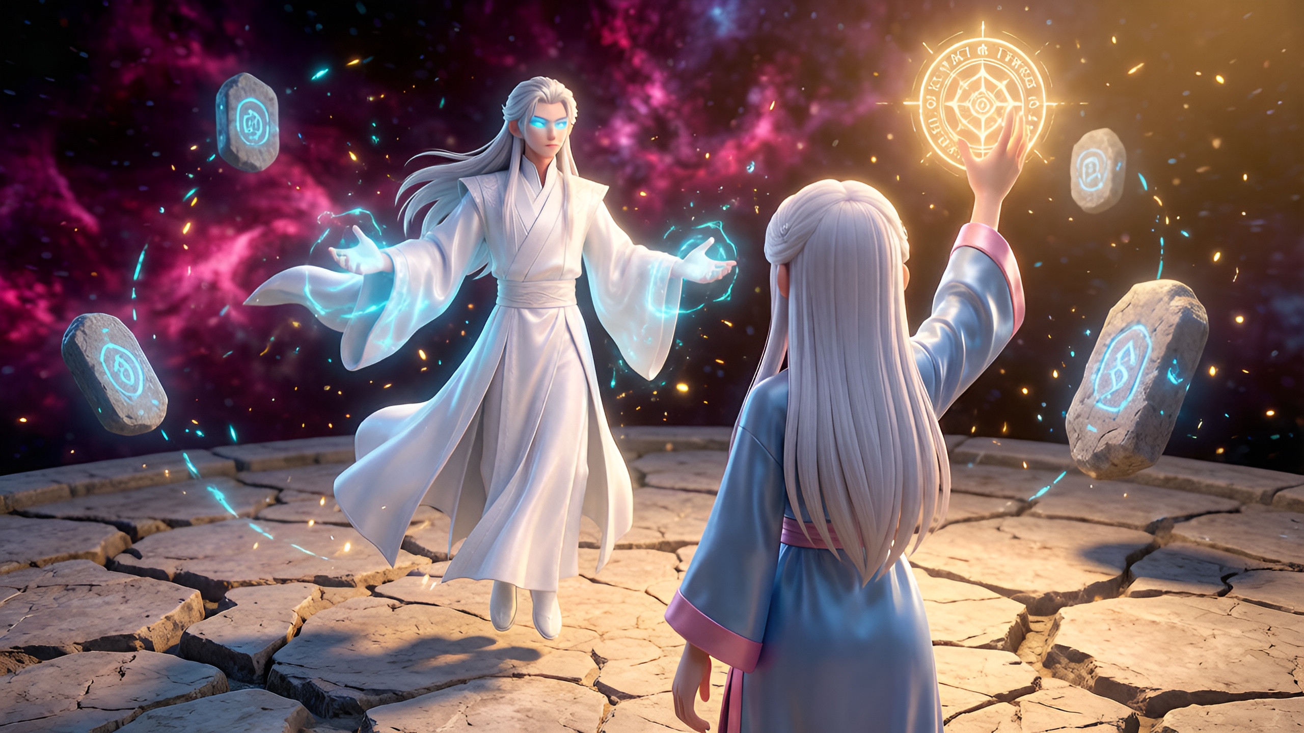 Storm as a nebula horizon strategist facing a glowing spell circle